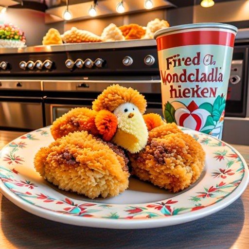 The Little Yellow Birdie with a small head as a Fried Chicken