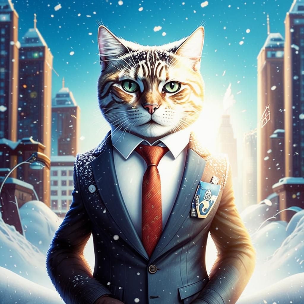 AI (Artificial Intelligence) Generated picture of a cat as mayor from a Snowy city somewhere in the U.S. state of Alaska